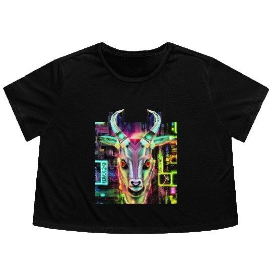 Neon Baphomet Flowy Cropped Tees