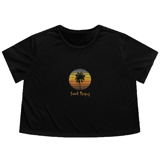 Retro Souvenir Saint Tropez Sunset Distressed Flowy Cropped Tees