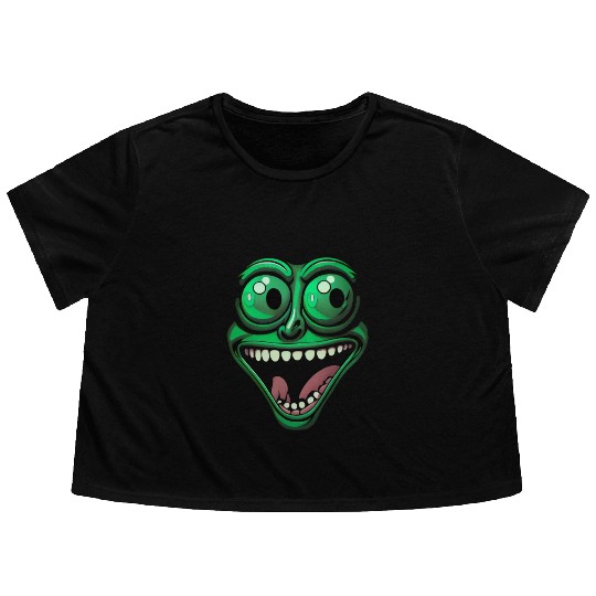 Funny Green Crazy Face Eyes Game Gaming Flowy Cropped Tees