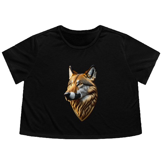 Brown Wolf Graphic Flowy Cropped Tees