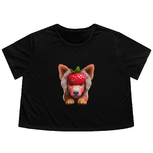 Strawberry dog dog Flowy Cropped Tees