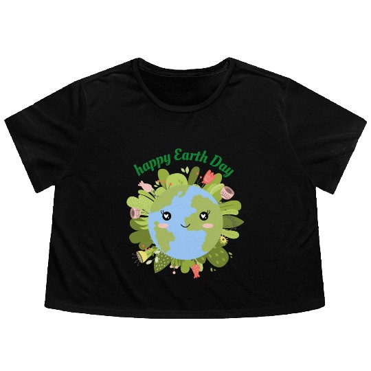 Happy Earth Day Flowy Cropped Tees