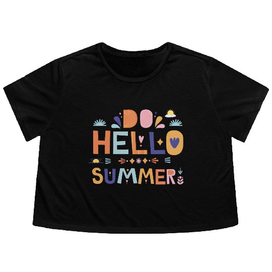 Hello Summer Art | Fun Colorful Summer Quote Flowy Cropped Tees