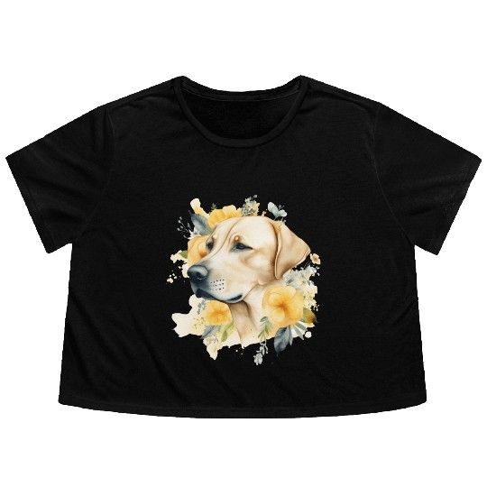 Yellow Lab Dog Watercolor Floral Flowy Cropped Tees