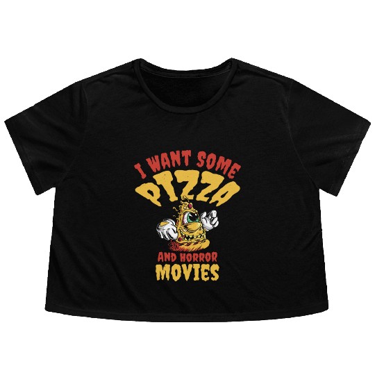 Halloween Pizza Monster Scary Pizza Lover Food Flowy Cropped Tees