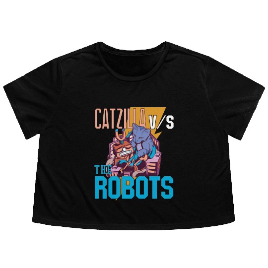 Catzilla Versus Robot Flowy Cropped Tees