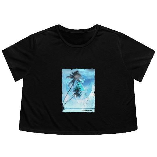 Artistic Cozumel Mexico Palm Tree Vacation Flowy Cropped Tees
