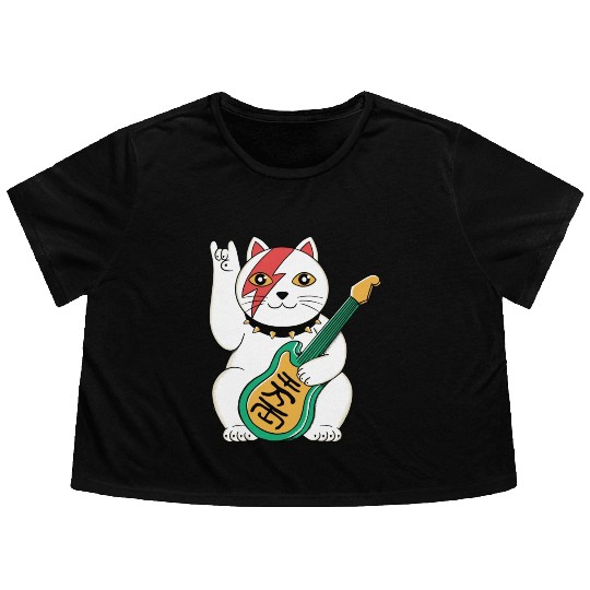 Lucky Cat Guitar Guitarist Flowy Cropped Tees