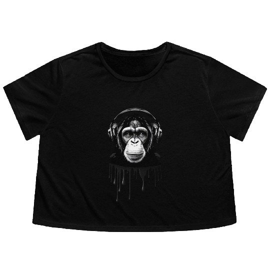 Chimpanzee with Headphones Monkey Music DJ Flowy Cropped Tees