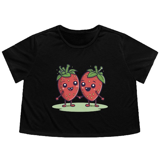 Strawberry Friends Flowy Cropped Tees