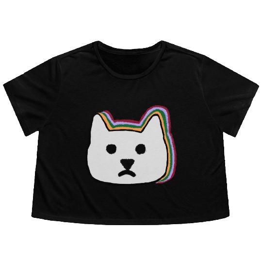 cat face Flowy Cropped Tees