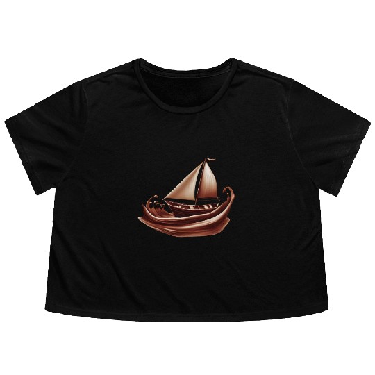 Sailing Sailing Ship on Chocolate Sea Flowy Cropped Tees