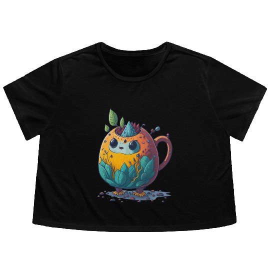 Colorful Tea Bot Flowy Cropped Tees