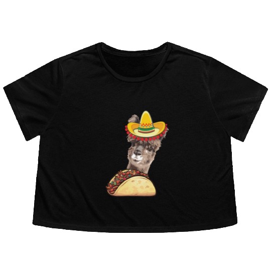 Llama Eating Taco Lover Cinco de Mayo Flowy Cropped Tees