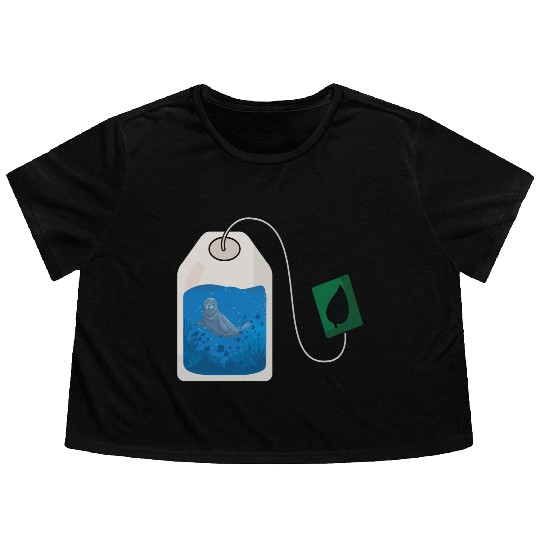 Funny seal swimming in a tea bag Flowy Cropped Tees