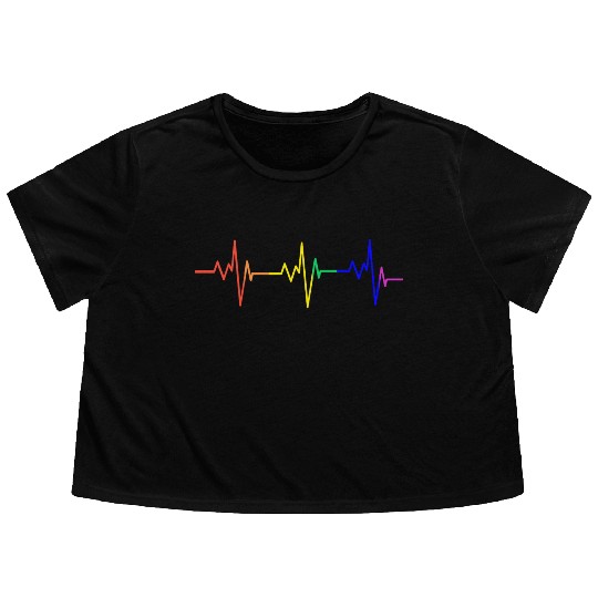 Gay Pride Heartbeat Rainbow Flag LGBT Flowy Cropped Tees