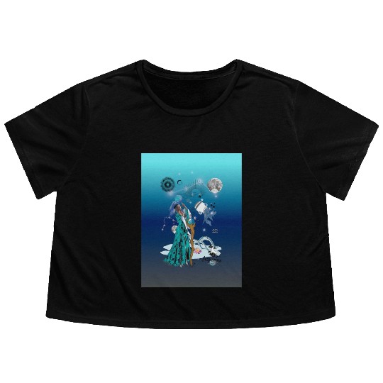 Zodiac sign Aquarius in the unique version Graphic Flowy Cropped Tees