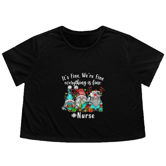 Gnome Its Fine Im Fine Everything Is Fine Xmas Flowy Cropped Tees