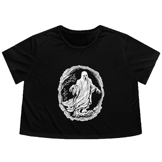 Ghost Halloween Spooky Flowy Cropped Tees