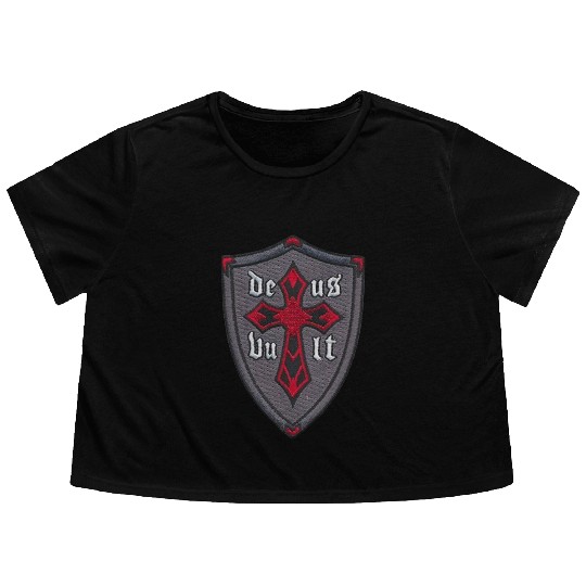 Deus Vult Cross on Shield Flowy Cropped Tees