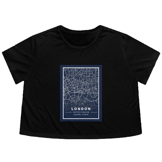 London Light City Map Blueprint design Flowy Cropped Tees