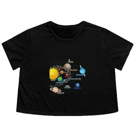 Solar System Planets Astronomy Space Science Girls Flowy Cropped Tees