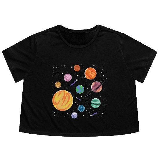 Solar System Planets Science Space Boys Girls Flowy Cropped Tees