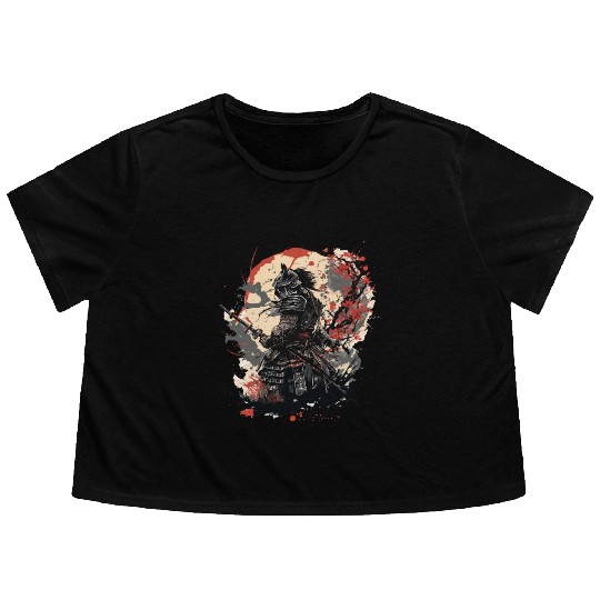 Samurai Warrior with Katana Flowy Cropped Tees