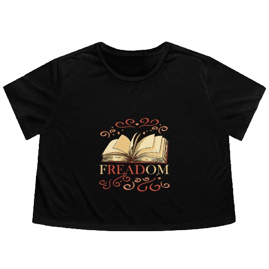 Freadom book lover book worm reading librarian Flowy Cropped Tees
