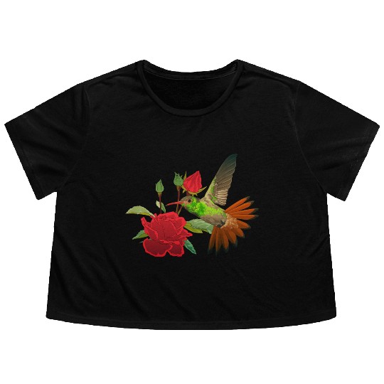 Hummingbird With Flower Flowy Cropped Tees