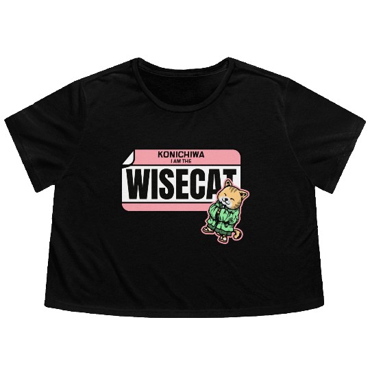 Konichiwa I m the Wise Cat Funny Japanese Name Tag Flowy Cropped Tees