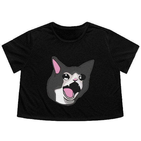 Yamero Crying Screaming Cat Meme Cute Japanese Flowy Cropped Tees