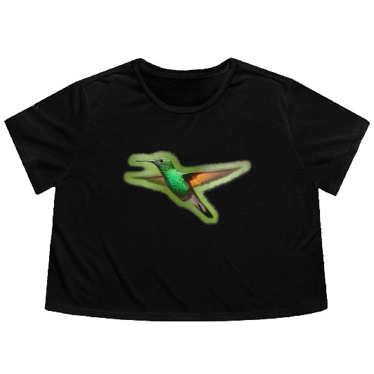 Green Hummingbird Illustration Bird Lover Flowy Cropped Tees