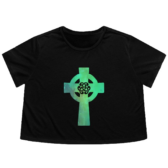 Irish Celtic Cross Knot St Patrick'S Day Christian Flowy Cropped Tees