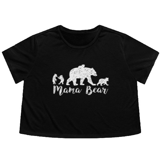 Mama Bear With Little Cubs Flowy Cropped Tees