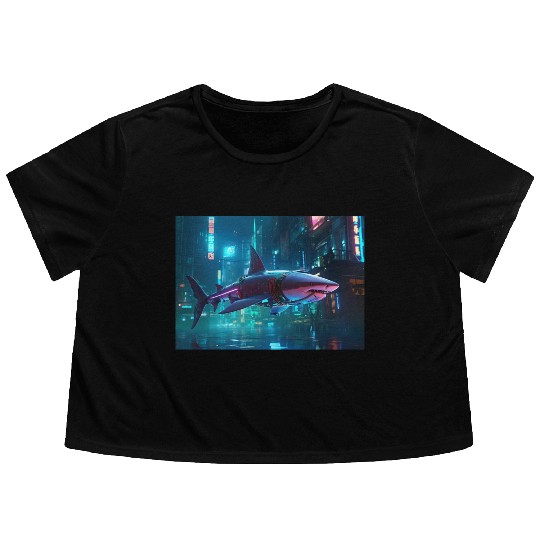 Cyber Shark Flowy Cropped Tees