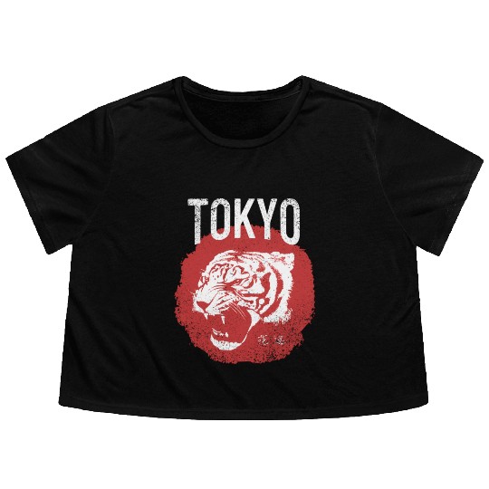 Tokyo Tiger Head Distressed Flowy Cropped Tees