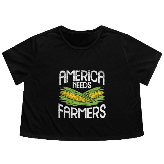 America Needs Farmers Agriculture Corn Farming Flowy Cropped Tees