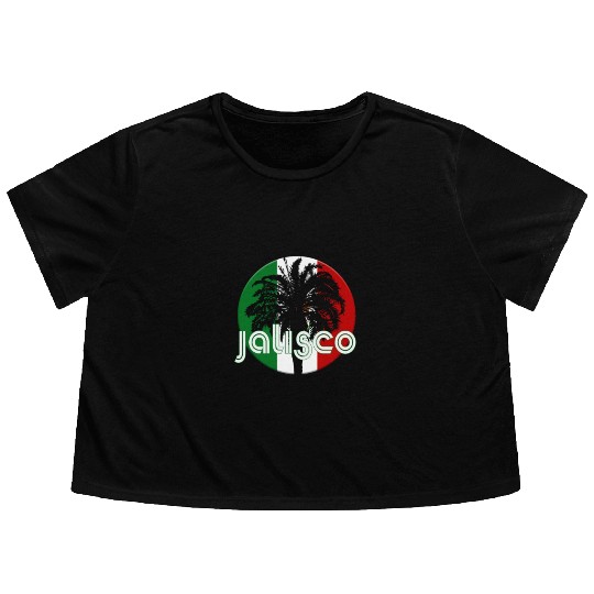 Jalisco Mexico Flag Native Palm Tree Mexican Flowy Cropped Tees