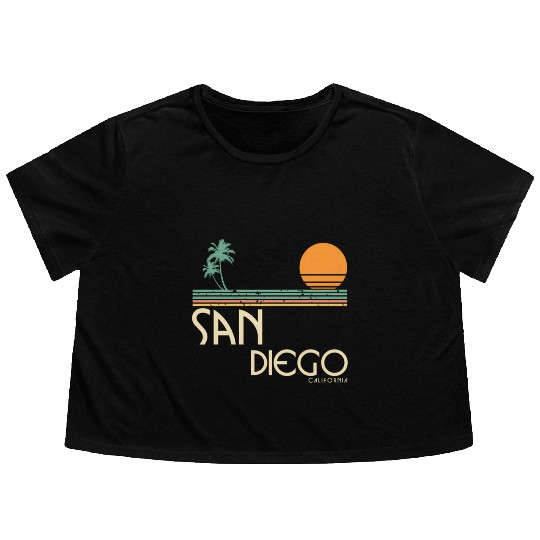 San Diego California Sunset Palms Flowy Cropped Tees