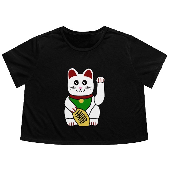 Cute Japanese Lucky Cat 1 Flowy Cropped Tees