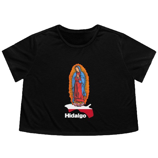 Virgen De Guadalupe With Hidalgo Mexico Flowy Cropped Tees