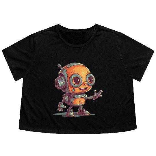 Cute waving robot illustration technology friendly Flowy Cropped Tees