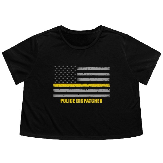Police Dispatcher - Thin Gold Line Flag Flowy Cropped Tees