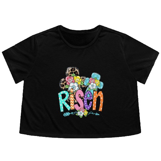 Happy Easter For Christian Mom He Is Risen Leopard Flowy Cropped Tees