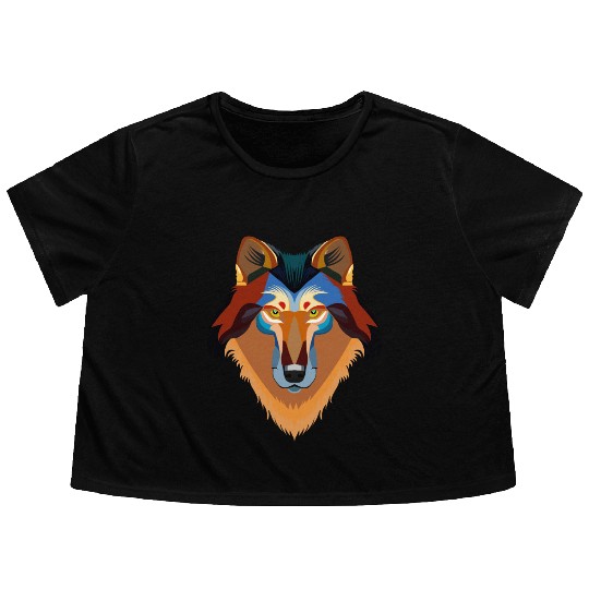 Orange wolf Flowy Cropped Tees