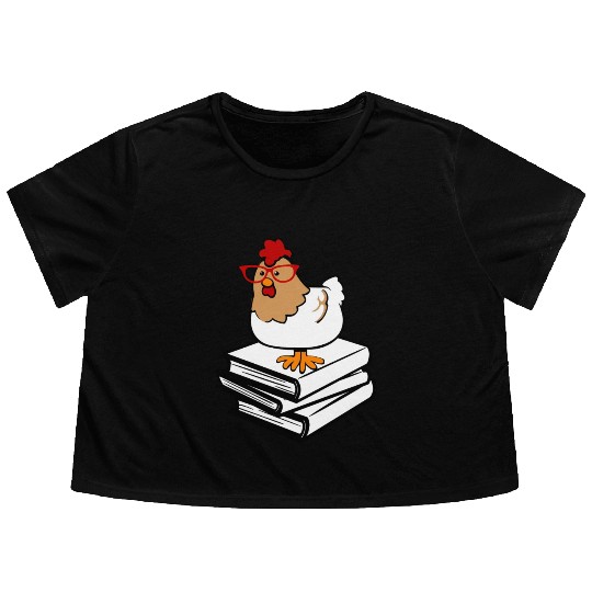 Chicken Book Nerd Love Reading Farm Flowy Cropped Tees