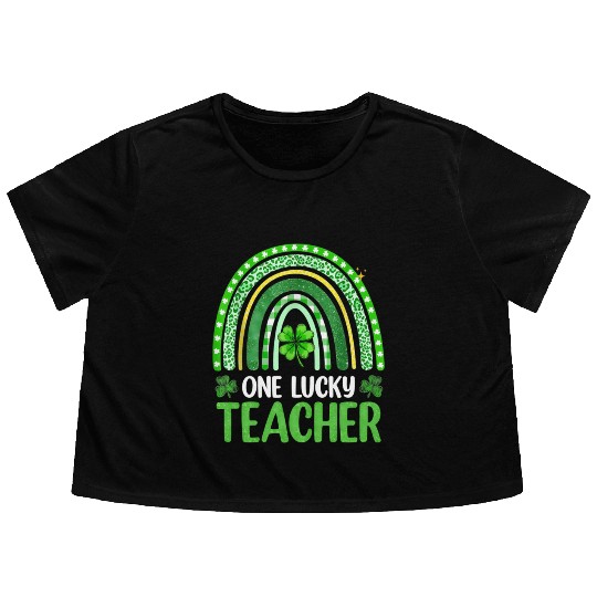 One Lucky Teacher Rainbow St Patrick’S Day Flowy Cropped Tees