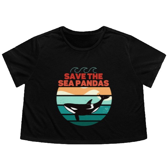 Rescue Killer Whale Orcas Save The Sea Pandas Flowy Cropped Tees