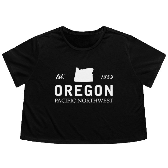 Oregon Est 1859 Pacific Northwest Us Flag Flowy Cropped Tees